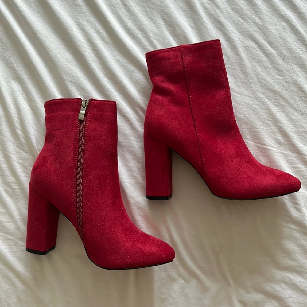 Suede Red Ankle Boots. Size 5.